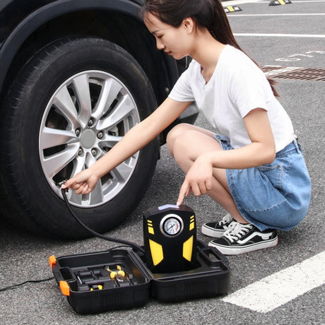 Car 12V Portable Inflatable Cylinder Pedal Pointer Air Pump with Light & Tool Box, Pointer with Tool Box - LYDARZ