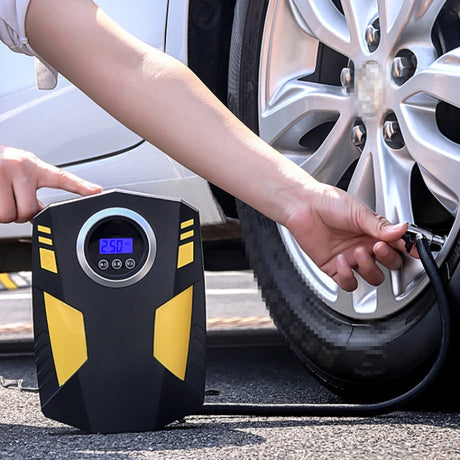 Car 12V Portable Inflatable Cylinder Pedal Digital Display Air Pump with Light & Tool Box - LYDARZ