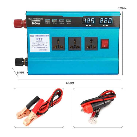 Carmaer 12V to 220V 3000W Intelligent Fan Car Double Digital Display Inverter Household Power Converter, 12V to 220V 3000W