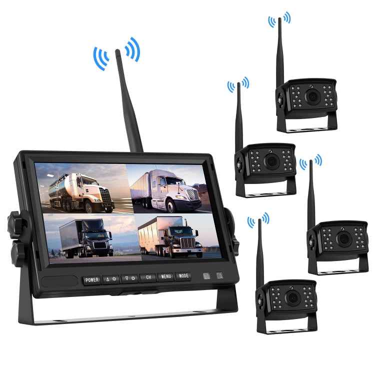 7 inch Car Digital Wireless Rear-view Split-screen Monitor Four Record, Four Record