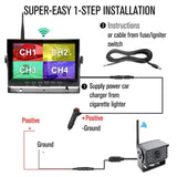 Monitor retrovisor inalámbrico digital de 7 pulgadas para coche, pantalla dividida, cuatro grabaciones, cuatro grabaciones