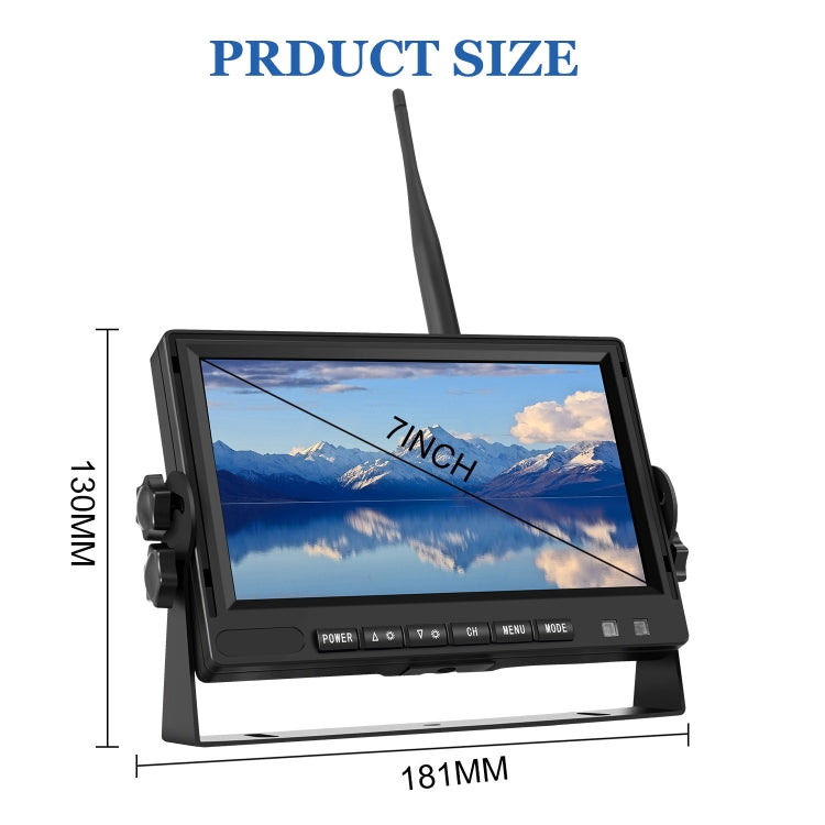 Monitor retrovisor inalámbrico digital de 7 pulgadas para coche, pantalla dividida, cuatro grabaciones, cuatro grabaciones