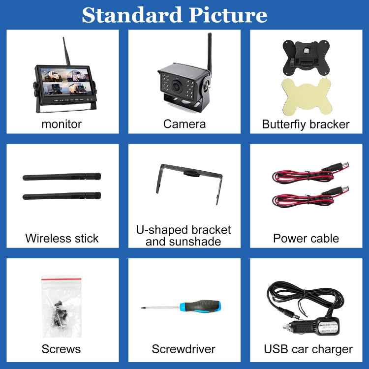 7 inch Car Digital Wireless Rear-view Split-screen Monitor Four Record, Four Record