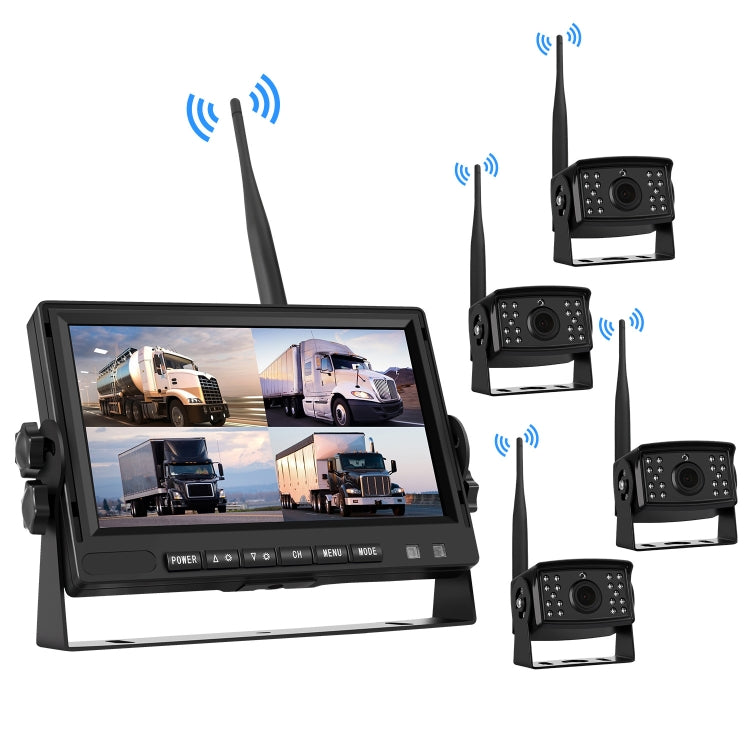 Monitor retrovisor inalámbrico digital de 7 pulgadas para coche, pantalla dividida, cuatro grabaciones, cuatro grabaciones
