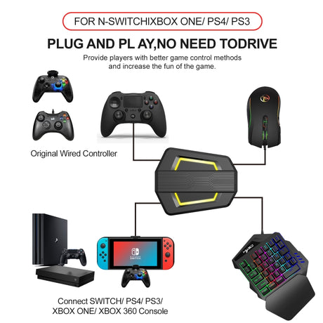 HXSJ P6+V100+A869 Keyboard Mouse Converter + One-handed Keyboard + Gaming Mouse Set - LYDARZ