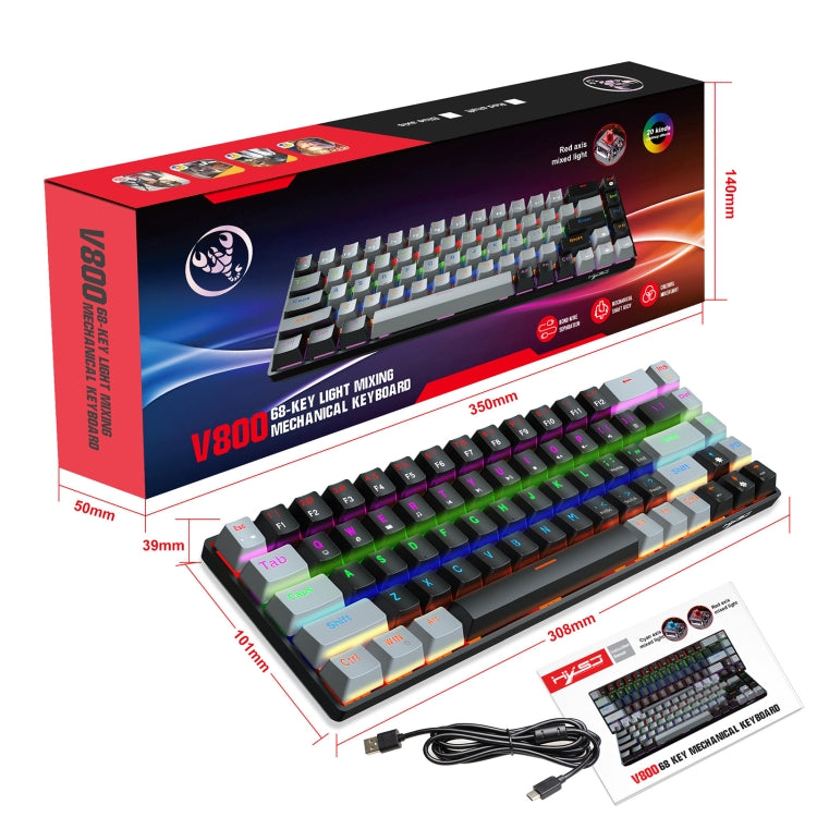 HXSJ V800 68 Keys Type-C Wired Cool Backlight Mechanical Keyboard - LYDARZ