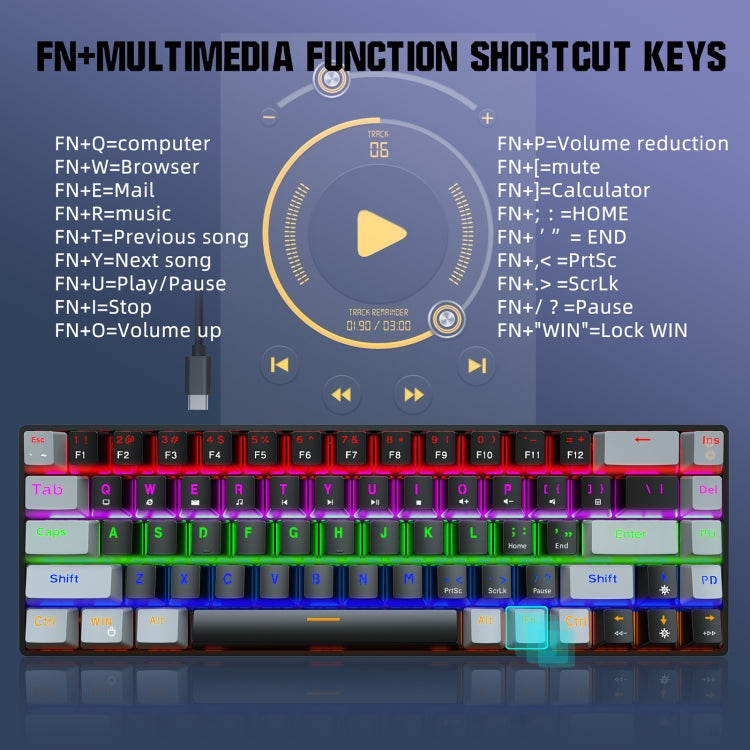 HXSJ V800 68 Keys Type-C Wired Cool Backlight Mechanical Keyboard - LYDARZ