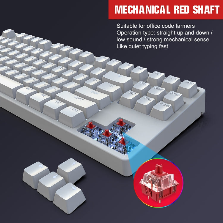 HXSJ L600 87 Tasten USB-C / Typ-C Kabelgebundene mechanische Tastatur mit rotem Schaft und cooler Hintergrundbeleuchtung