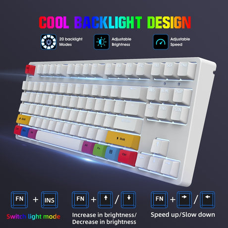 HXSJ L600 87 Keys USB-C / Type-C Wired Red Shaft Mechanical Keyboard with Cool Backlight - LYDARZ