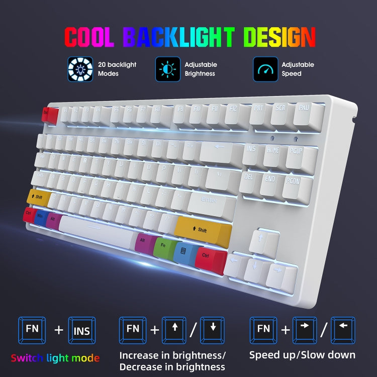 HXSJ L600 87 Tasten USB-C / Typ-C Kabelgebundene mechanische Tastatur mit rotem Schaft und cooler Hintergrundbeleuchtung