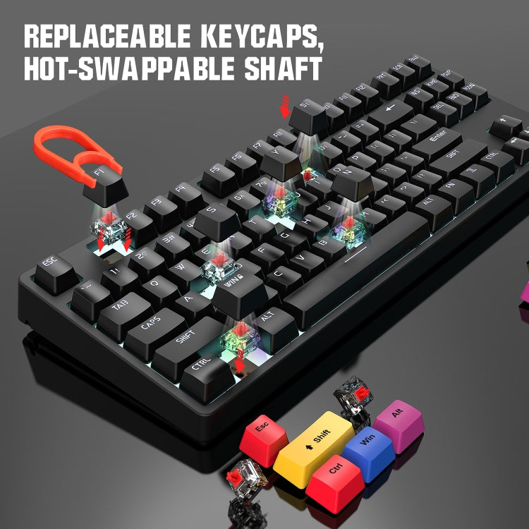 HXSJ L600 87 Tasten USB-C / Typ-C Kabelgebundene mechanische Tastatur mit rotem Schaft und cooler Hintergrundbeleuchtung