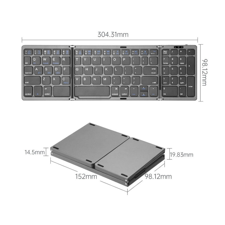 B089T Foldable Bluetooth Keyboard Rechargeable with Touchpad, B089T(Grey)