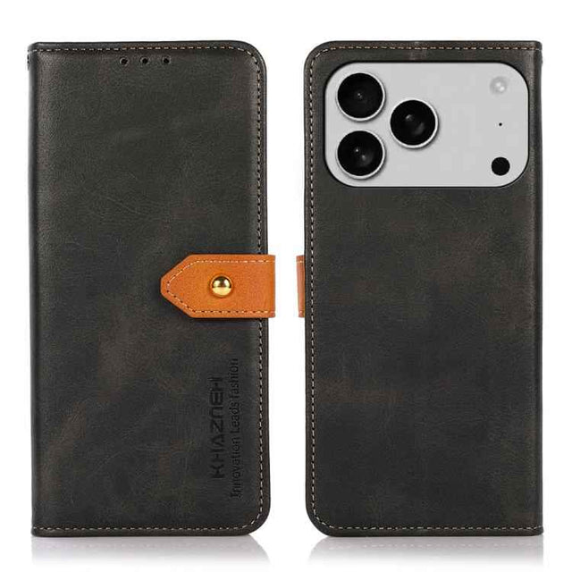 KHAZNEH Dual-color Cowhide Texture Flip Leather Phone Case