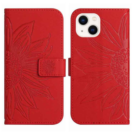 Skin Feel Sun Flower Embossed Flip Leather Phone Case with Lanyard