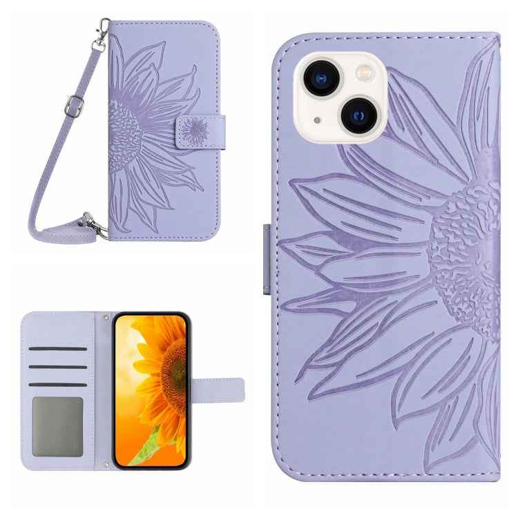 Skin Feel Sun Flower Embossed Flip Leather Phone Case with Lanyard