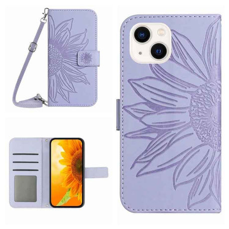 Skin Feel Sun Flower Embossed Flip Leather Phone Case with Lanyard
