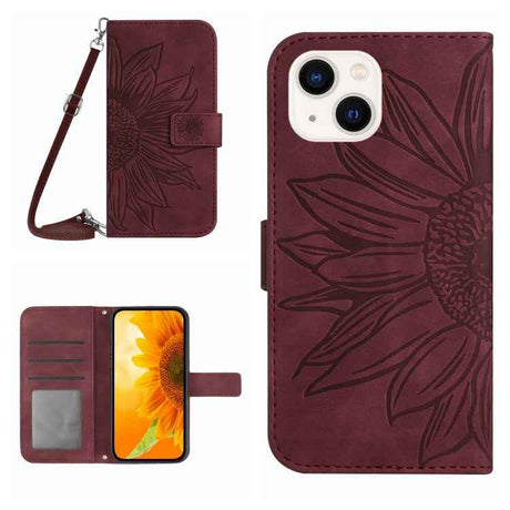 Skin Feel Sun Flower Embossed Flip Leather Phone Case with Lanyard