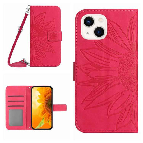 Skin Feel Sun Flower Embossed Flip Leather Phone Case with Lanyard