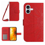 Skin Feel Sun Flower Embossed Flip Leather Phone Case with Lanyard