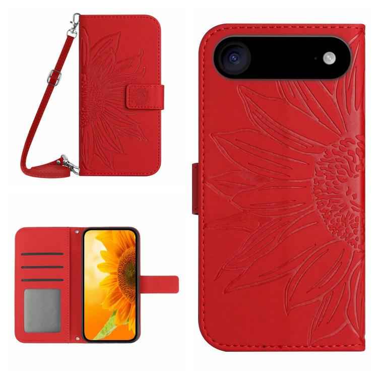 Skin Feel Sun Flower Embossed Flip Leather Phone Case with Lanyard