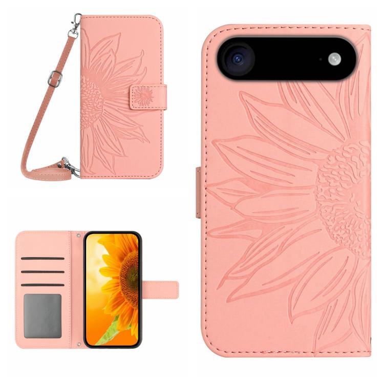 Skin Feel Sun Flower Embossed Flip Leather Phone Case with Lanyard