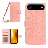 Skin Feel Sun Flower Embossed Flip Leather Phone Case with Lanyard