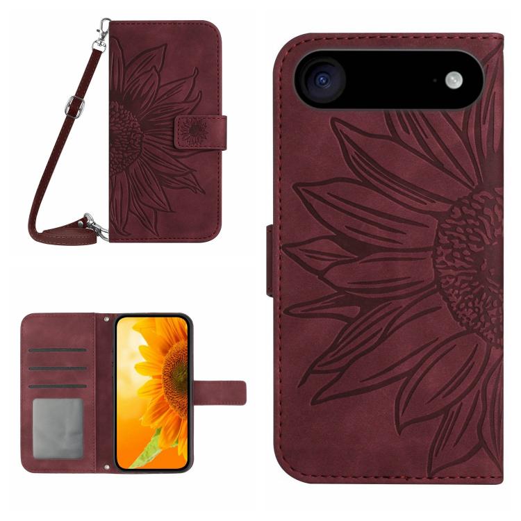 Skin Feel Sun Flower Embossed Flip Leather Phone Case with Lanyard