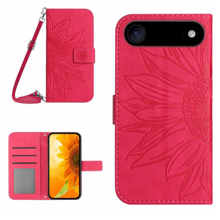 Skin Feel Sun Flower Embossed Flip Leather Phone Case with Lanyard