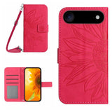 Skin Feel Sun Flower Embossed Flip Leather Phone Case with Lanyard