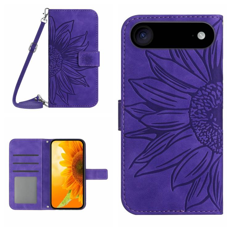Skin Feel Sun Flower Embossed Flip Leather Phone Case with Lanyard
