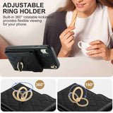 Rhombic Texture Card Bag Phone Case with Long Lanyard