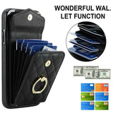 Rhombic Texture Card Bag Phone Case with Long Lanyard