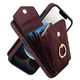 Rhombic Texture Card Bag Phone Case with Long Lanyard