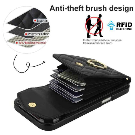 Rhombic Texture Card Bag Phone Case with Long Lanyard