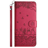 Cat Embossing Pattern Leather Phone Case with Lanyard