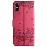 Cat Embossing Pattern Leather Phone Case with Lanyard