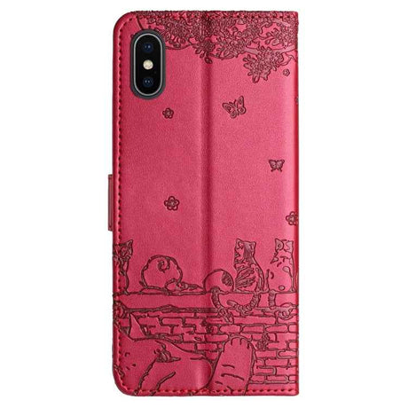 Cat Embossing Pattern Leather Phone Case with Lanyard
