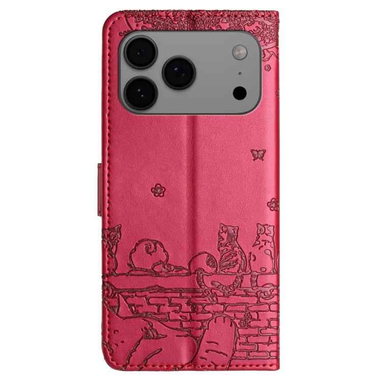 Cat Embossing Pattern Leather Phone Case with Lanyard