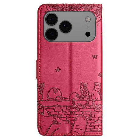 Cat Embossing Pattern Leather Phone Case with Lanyard