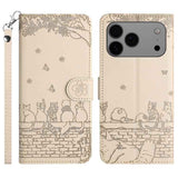 Cat Embossing Pattern Leather Phone Case with Lanyard
