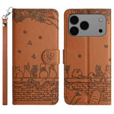Cat Embossing Pattern Leather Phone Case with Lanyard