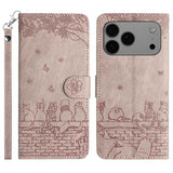 Cat Embossing Pattern Leather Phone Case with Lanyard