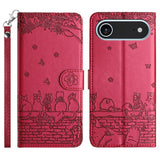 Cat Embossing Pattern Leather Phone Case with Lanyard