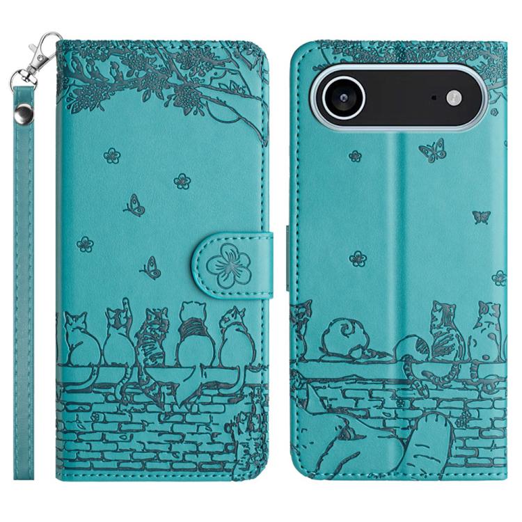 Cat Embossing Pattern Leather Phone Case with Lanyard