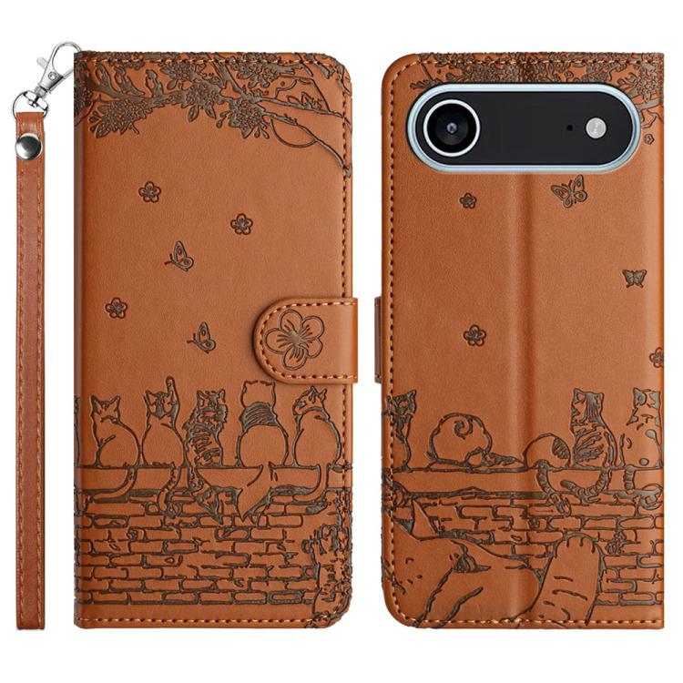 Cat Embossing Pattern Leather Phone Case with Lanyard