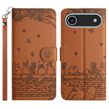 Cat Embossing Pattern Leather Phone Case with Lanyard