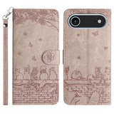 Cat Embossing Pattern Leather Phone Case with Lanyard