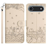 Cat Embossing Pattern Leather Phone Case with Lanyard