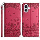 Cat Embossing Pattern Leather Phone Case with Lanyard