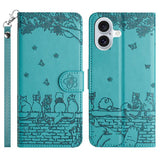 Cat Embossing Pattern Leather Phone Case with Lanyard